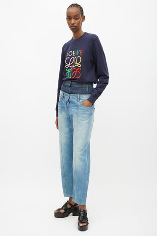 Loewe Navy 
Mutlicolour Embroidered Logo Sweater