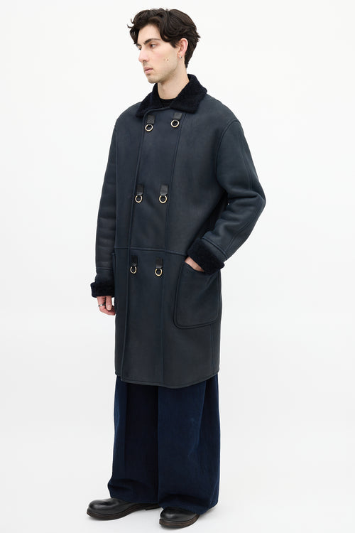 Loewe Navy Leather 
Shearling Embellished Coat