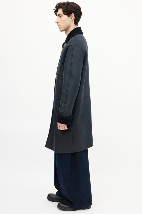 Loewe Navy Leather 
Shearling Embellished Coat