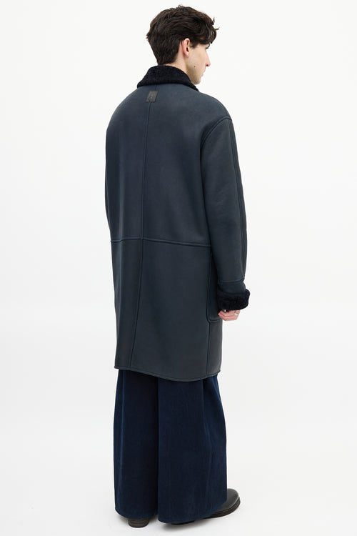 Loewe Navy Leather 
Shearling Embellished Coat