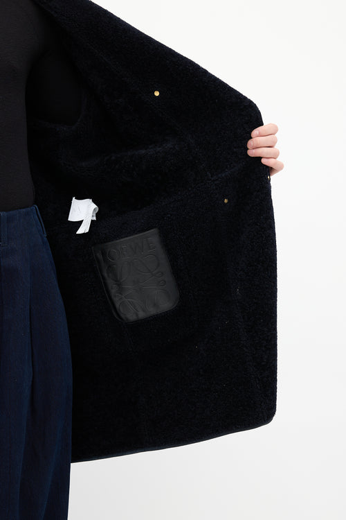 Loewe Navy Leather 
Shearling Embellished Coat