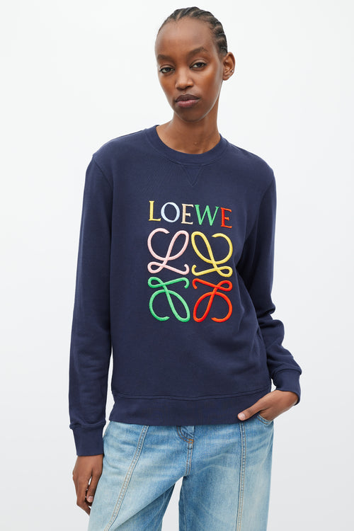 Loewe Navy 
Mutlicolour Embroidered Logo Sweater