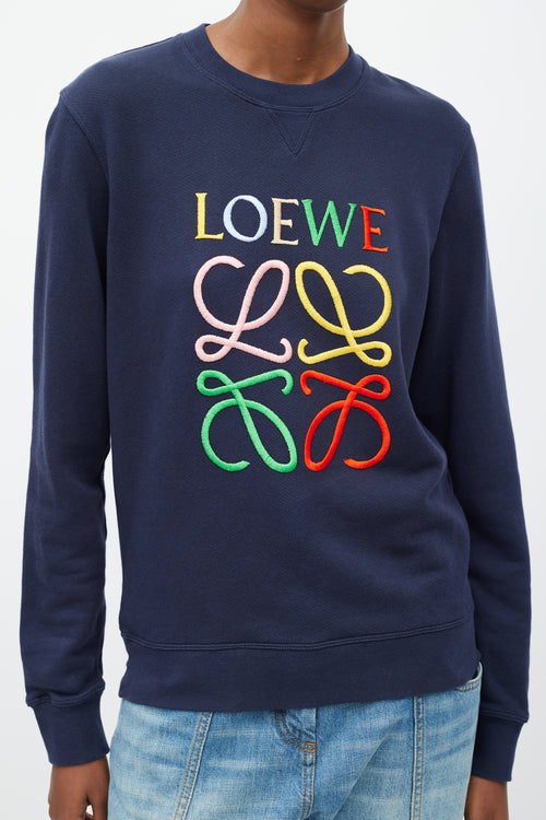 Loewe Navy 
Mutlicolour Embroidered Logo Sweater