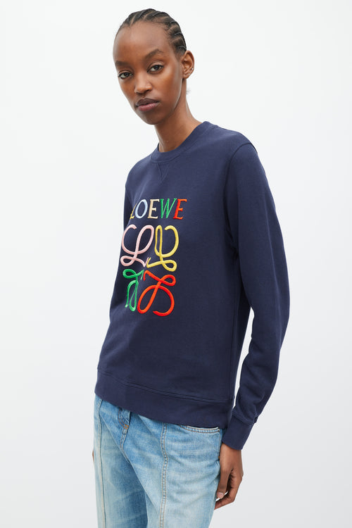 Loewe Navy 
Mutlicolour Embroidered Logo Sweater