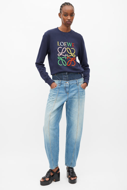 Loewe Navy 
Mutlicolour Embroidered Logo Sweater