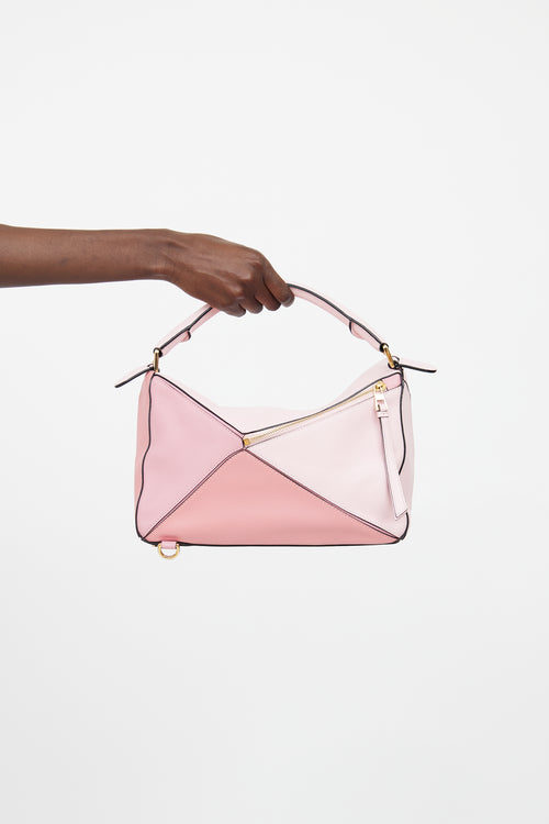 Pink Leather Medium Puzzle Bag