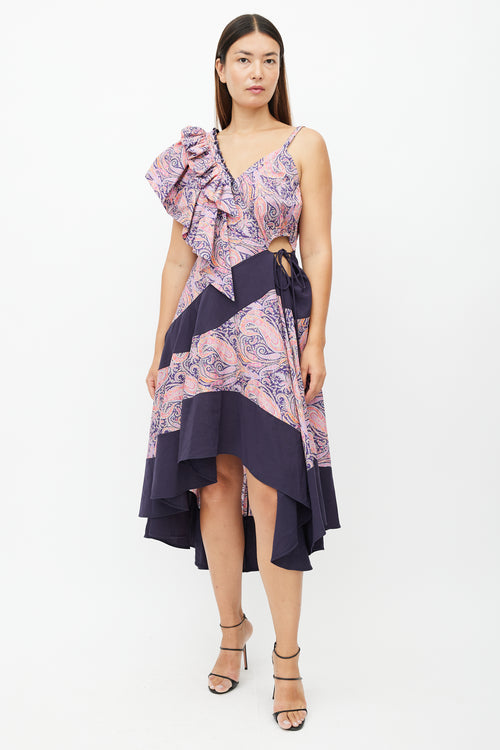 Loewe Navy 
Multicolour Paisley Ruffled Dress