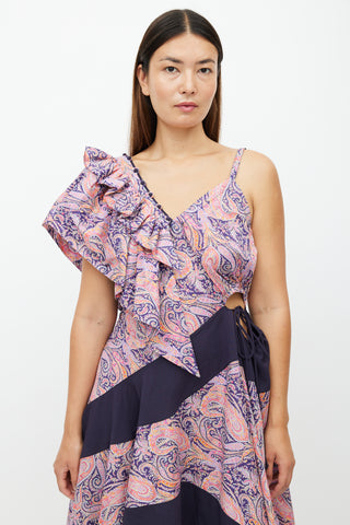 Loewe Navy 
Multicolour Paisley Ruffled Dress