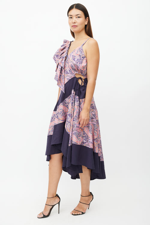 Loewe Navy 
Multicolour Paisley Ruffled Dress