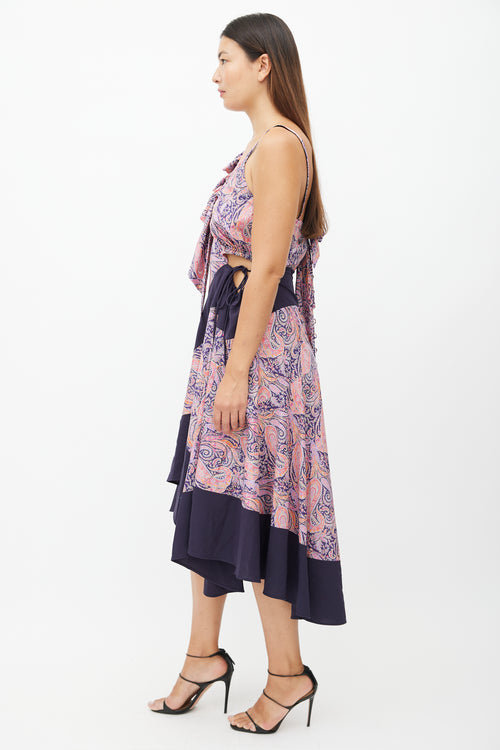 Loewe Navy 
Multicolour Paisley Ruffled Dress