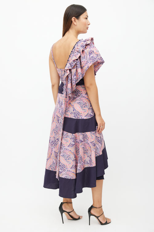 Loewe Navy 
Multicolour Paisley Ruffled Dress