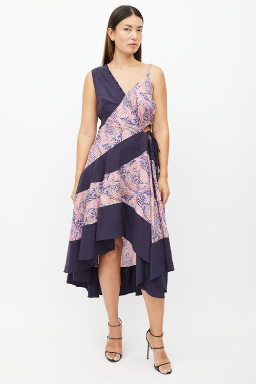 Loewe Navy 
Multicolour Paisley Ruffled Dress