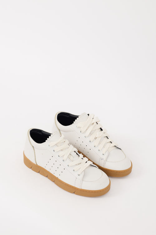 Loewe White 
Brown Leather Low Top Sneaker