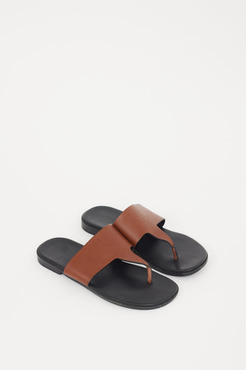 Loewe X Paulas Ibiza Black 
Brown Leather Anagram Sandal