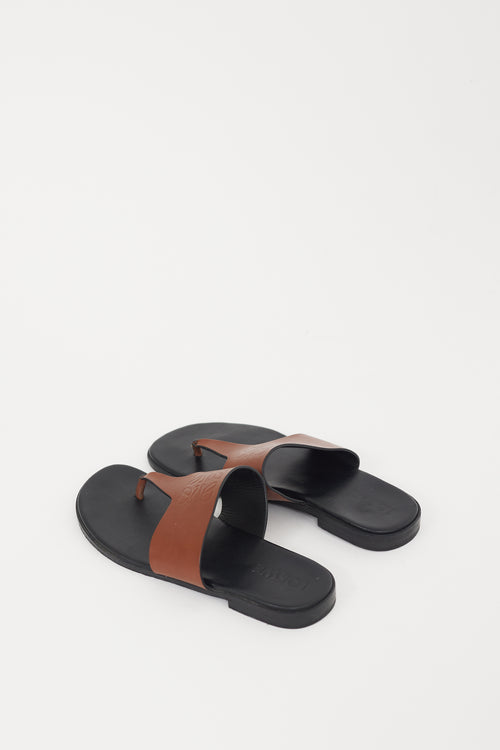 Loewe X Paulas Ibiza Black 
Brown Leather Anagram Sandal