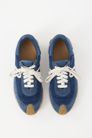 Loewe Navy Suede 
Terry Cloth Flow Sneaker