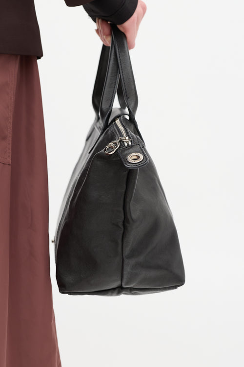 Longchamp Black Leather Small Le Pliage Tote Bag