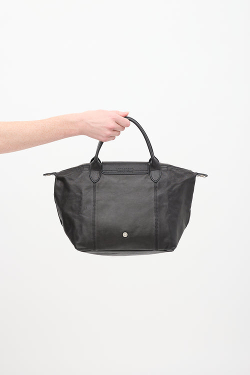 Longchamp Black Leather Small Le Pliage Tote Bag