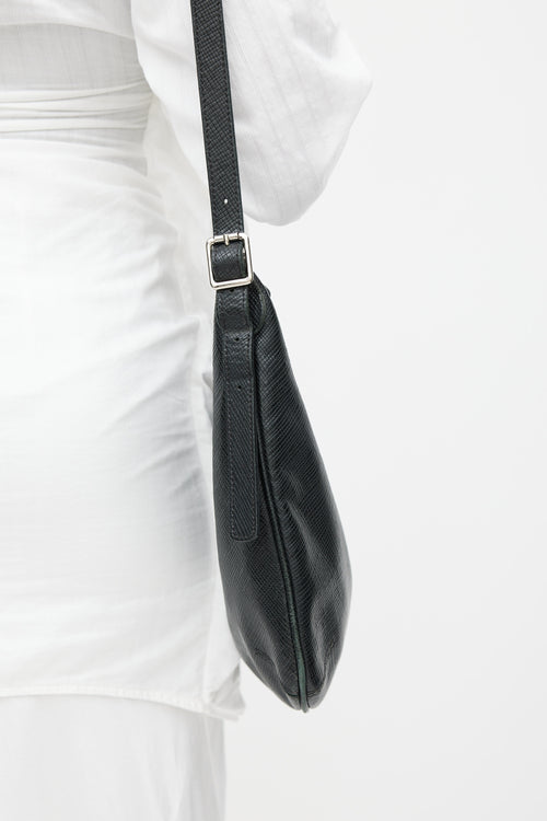 Longchamp Black Textured Leather Quadri Crossbody Bag