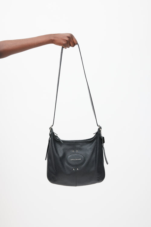 Longchamp Black Textured Leather Quadri Crossbody Bag