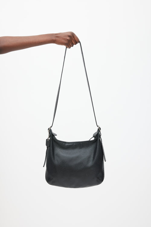 Longchamp Black Textured Leather Quadri Crossbody Bag