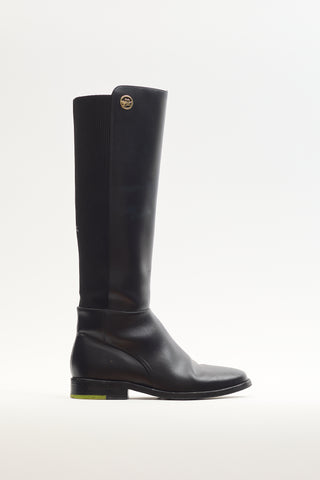 Longchamp Black Leather Box-Trot Riding Boot