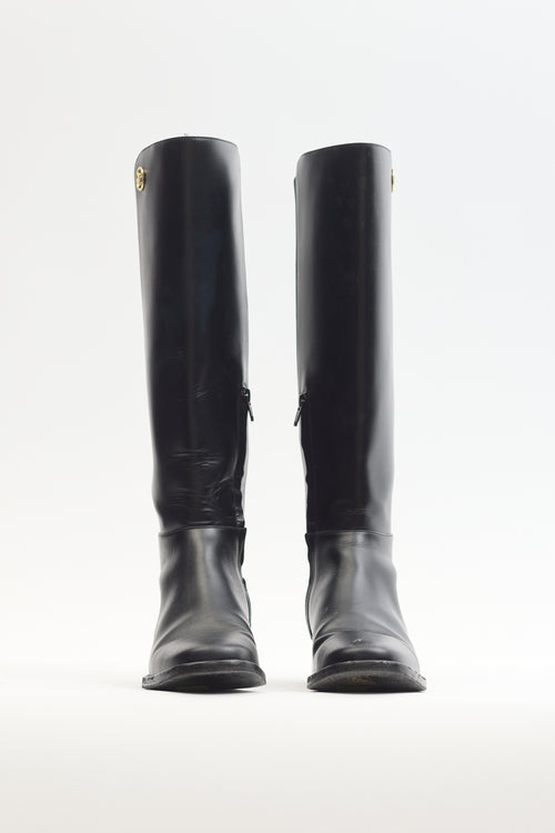 Longchamp Black Leather Box-Trot Riding Boot