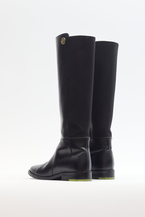 Longchamp Black Leather Box-Trot Riding Boot