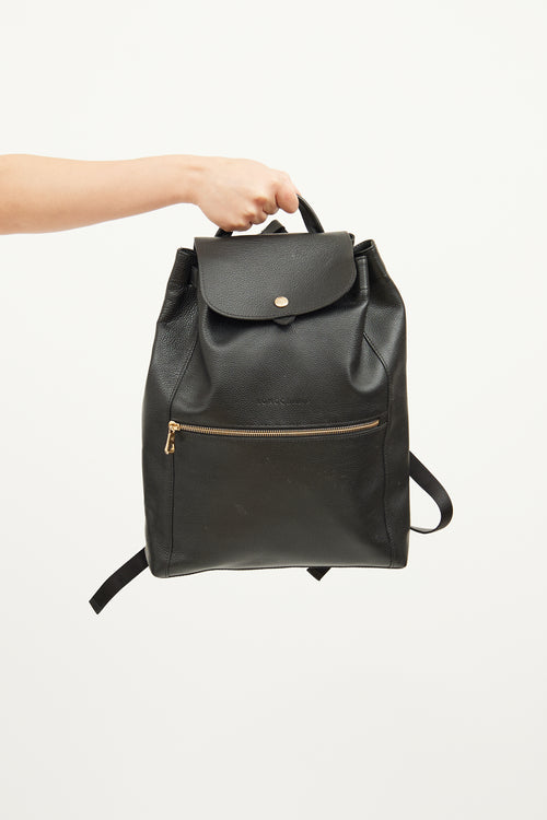 Longchamp Black Leather Le Foulonne Backpack