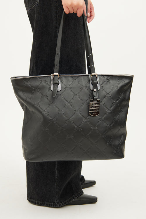 Longchamp Black Monogram Leather Tote Bag