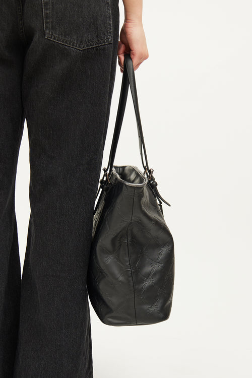 Longchamp Black Monogram Leather Tote Bag