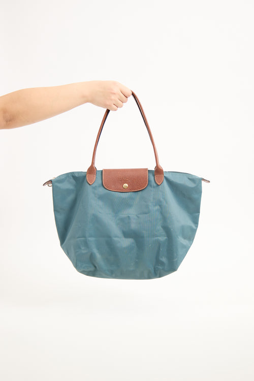 Longchamp Blue Nylon Le Pliage M Tote