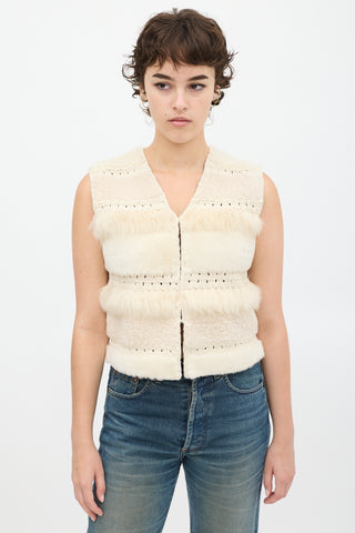 Longchamp Cream Fur Woven Vest