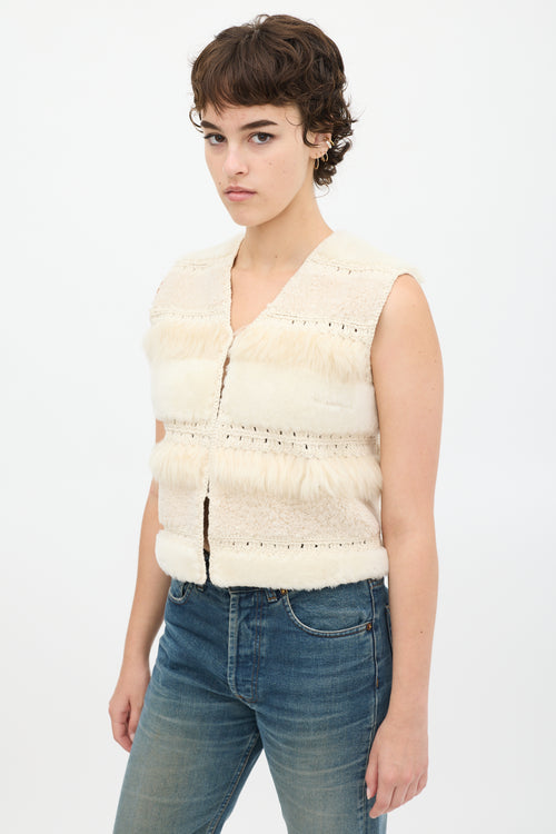 Longchamp Cream Fur Woven Vest