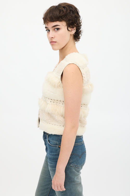 Longchamp Cream Fur Woven Vest