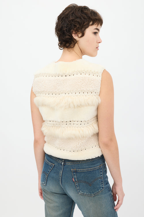 Longchamp Cream Fur Woven Vest