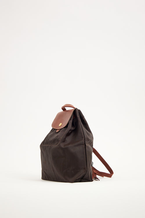 Longchamp Dark Brown Le Pliage Cinched Backpack