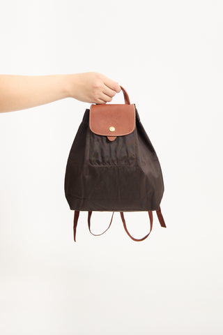 Longchamp Dark Brown Le Pliage Cinched Backpack