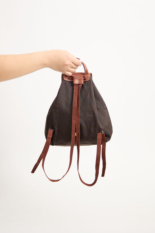 Longchamp Dark Brown Le Pliage Cinched Backpack