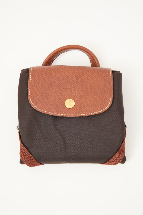 Longchamp Dark Brown Le Pliage Cinched Backpack