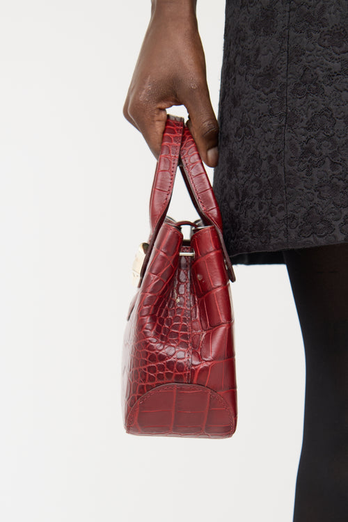 Longchamp Red Embossed Top Handle Bag