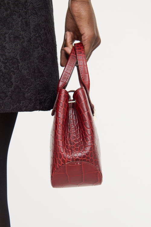 Longchamp Red Embossed Top Handle Bag