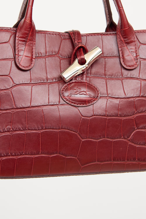 Longchamp Red Embossed Top Handle Bag