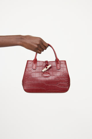 Longchamp Red Embossed Top Handle Bag