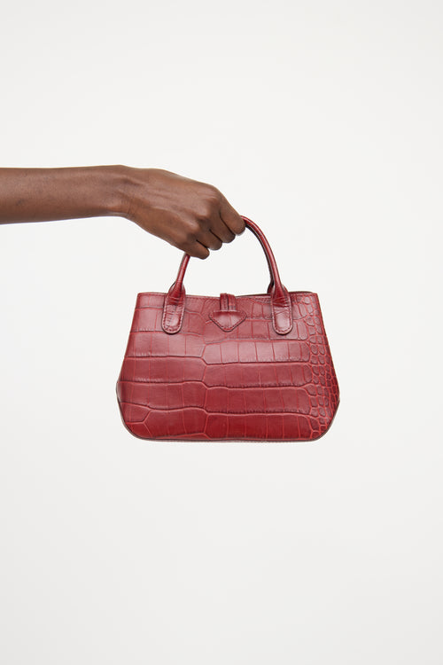 Longchamp Red Embossed Top Handle Bag