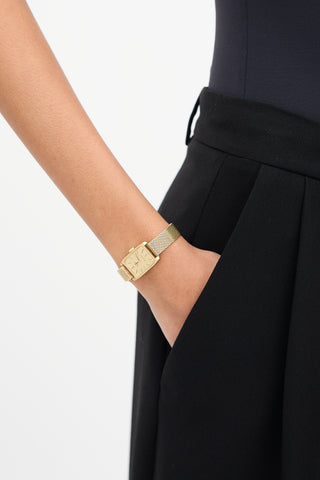 Longline Gold Plated Chain Mesh Square Watch