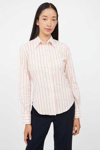 Loro Piana Pink 
Brown Striped Button  Top