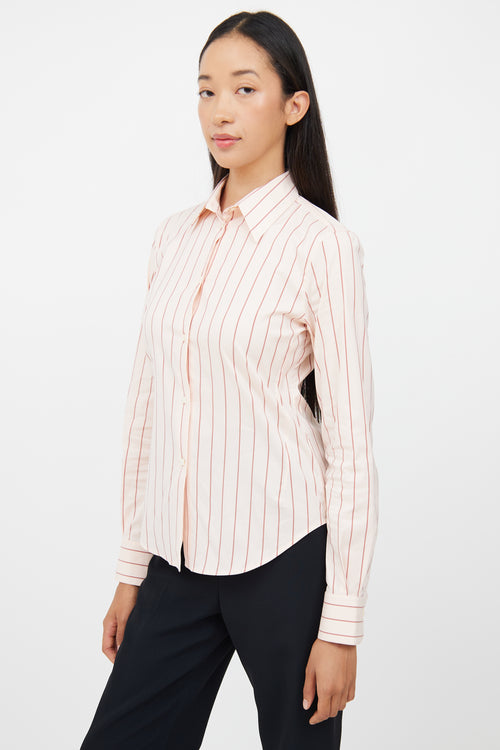 Loro Piana Pink 
Brown Striped Button  Top