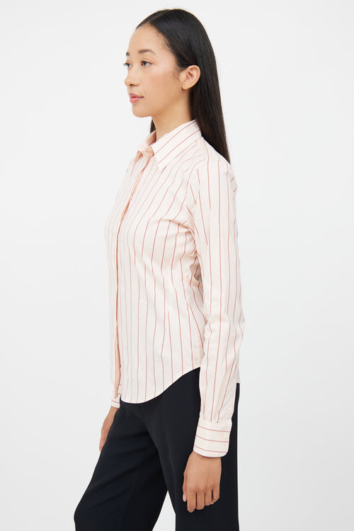 Loro Piana Pink 
Brown Striped Button  Top