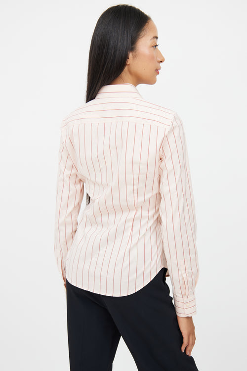 Loro Piana Pink 
Brown Striped Button  Top